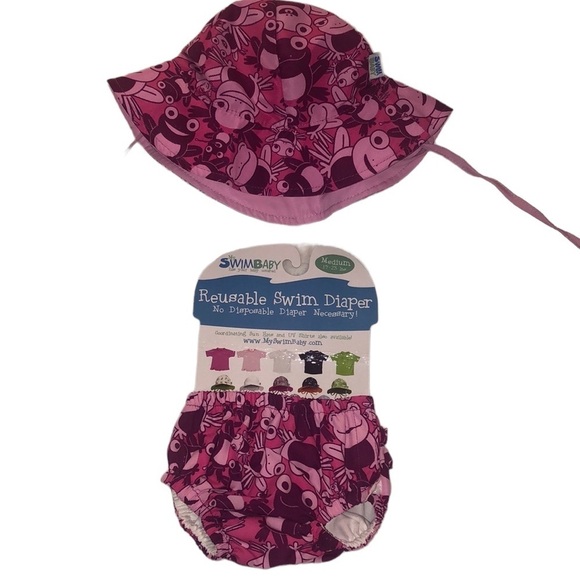 my swim baby Other - My Swim Baby Hat and Swim Diaper Size M 17-23 lbs Girl Pink Frogs UPF 50+